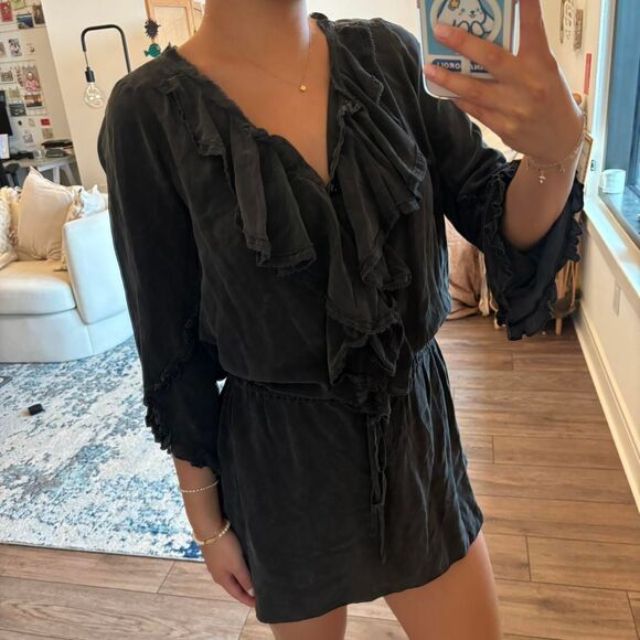 Rebecca Taylor 100% Silk Mini Dress Ruffle Front Tied Waist V-Neck Size S - Picture 1 of 6